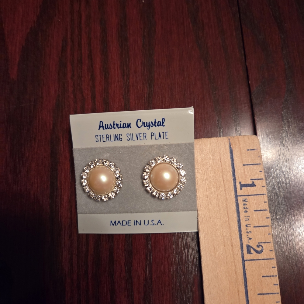 Austrian Crystal Sterling Silver Plate Pearl Earrings And Necklace